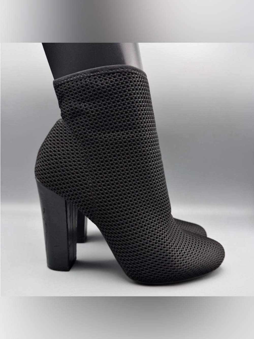 Aldo Black Mesh Ankle Boots Block Heel 4” Women’s Size 8
